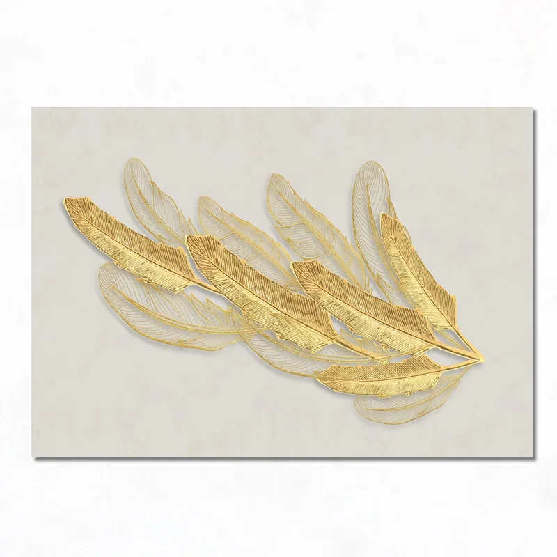 Goldene Blätterfedern drucken auf leinwand