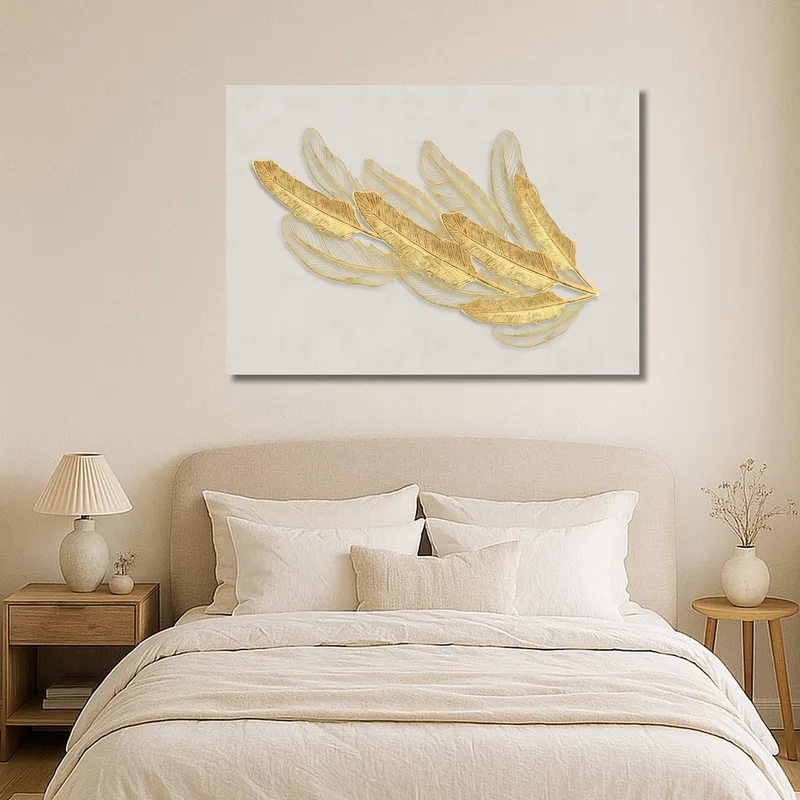 Goldene Blätterfedern drucken auf leinwand
