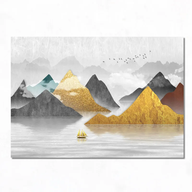 Leinwanddruck berglandschaft mit segelboot