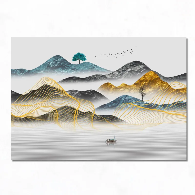 Berglandschaft mit Boot modernes wandbild