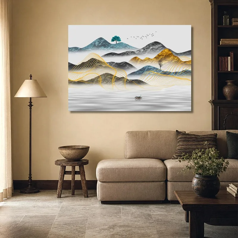 Berglandschaft mit Boot modernes wandbild