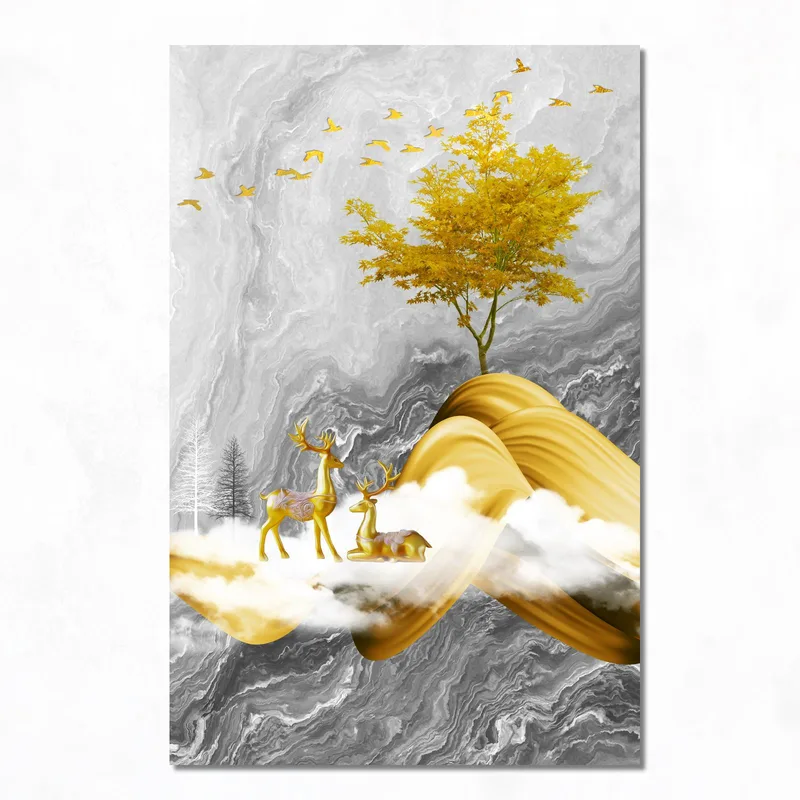 Toile artistique cerf doré dans un paysage abstrait