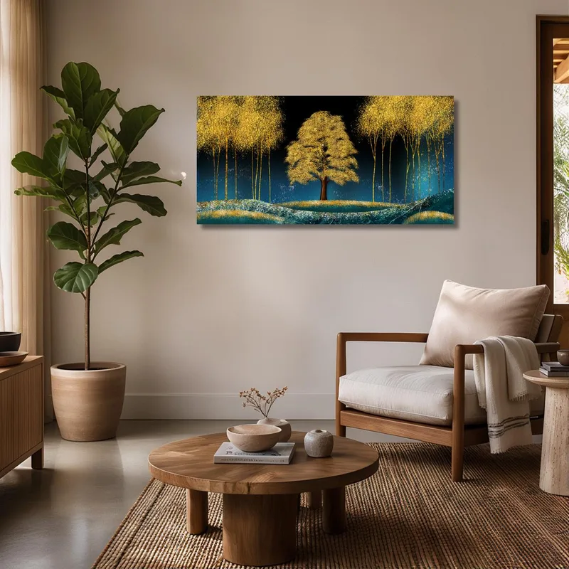Impresion en lienzo silueta de árbol dorado