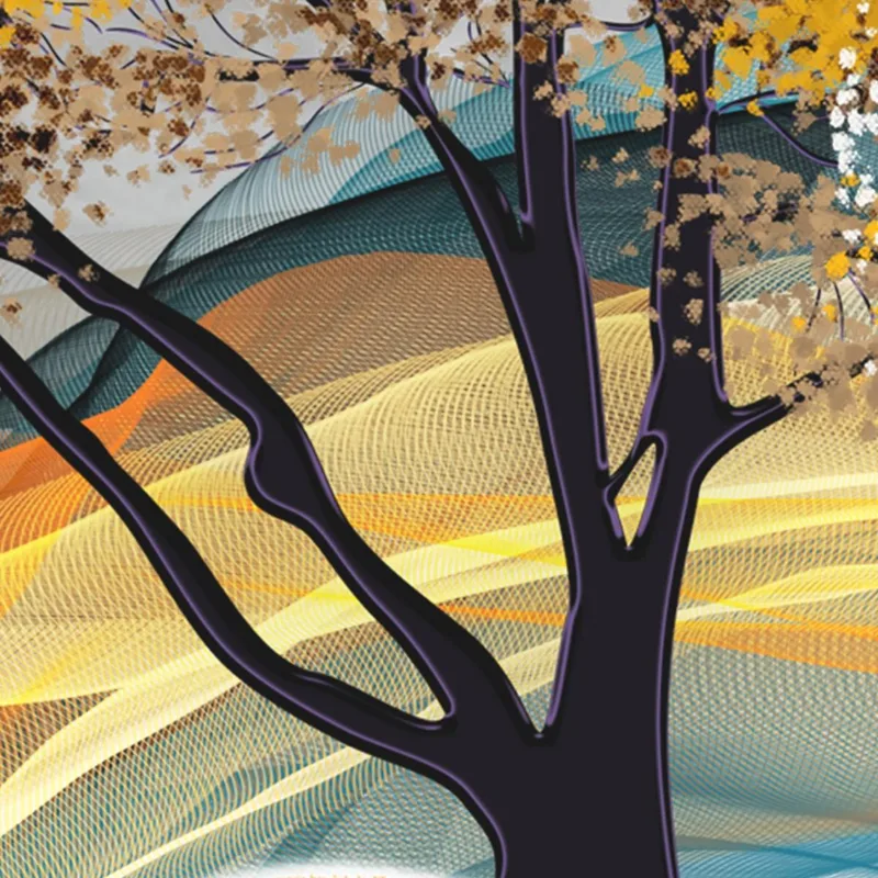 Toile artistique licorne dorée par arbre d'automne