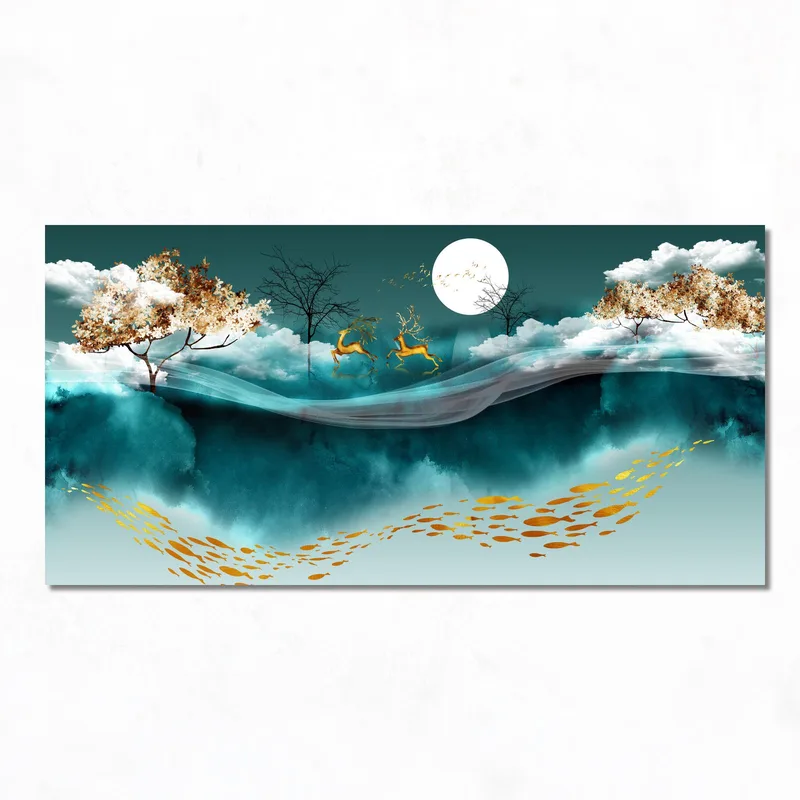 Goldenes Reh in Etherealer Landschaft drucken auf leinwand