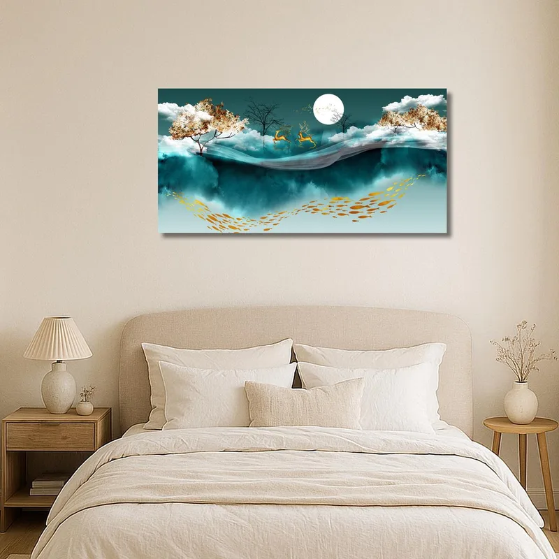 Goldenes Reh in Etherealer Landschaft drucken auf leinwand