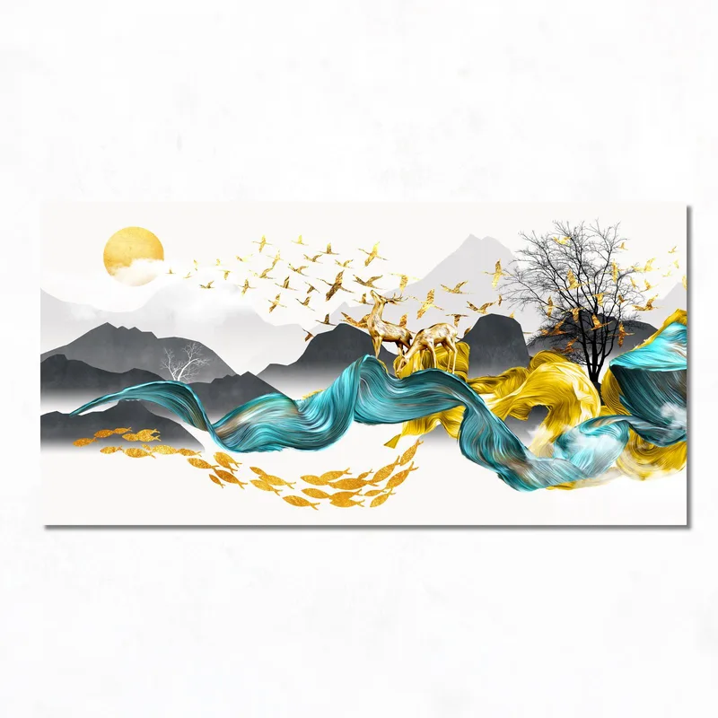 Cerf Doré dans un Paysage Tranquille tableau moderne