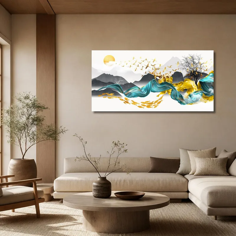 Cerf Doré dans un Paysage Tranquille tableau moderne
