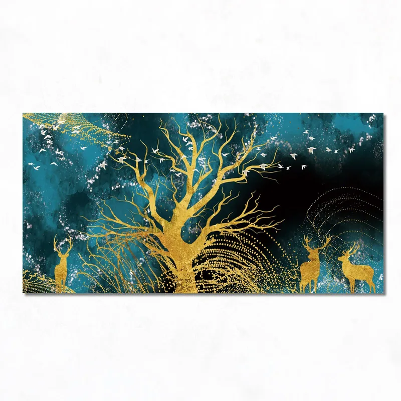 Golden Tree and Deer Silhouettes fine art print