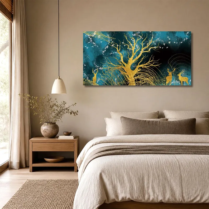 Golden Tree and Deer Silhouettes fine art print