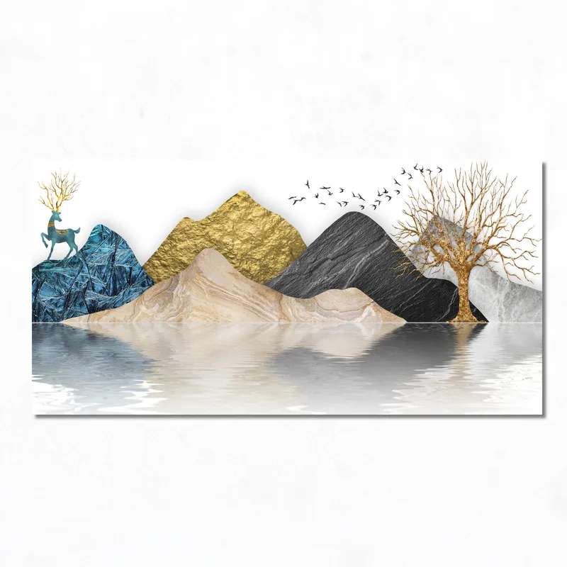 Kunstdruck majestätische berglandschaft mit rehen
