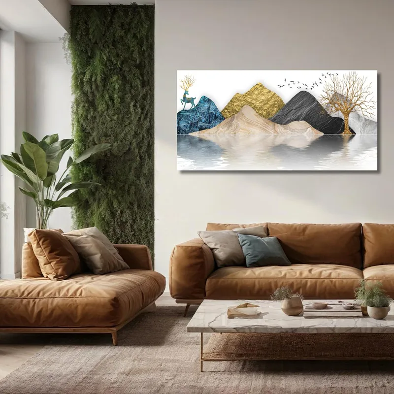 Kunstdruck majestätische berglandschaft mit rehen