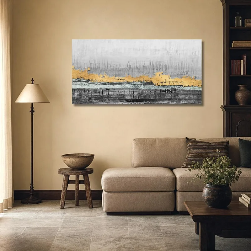 Toile artistique paysage abstrait doré