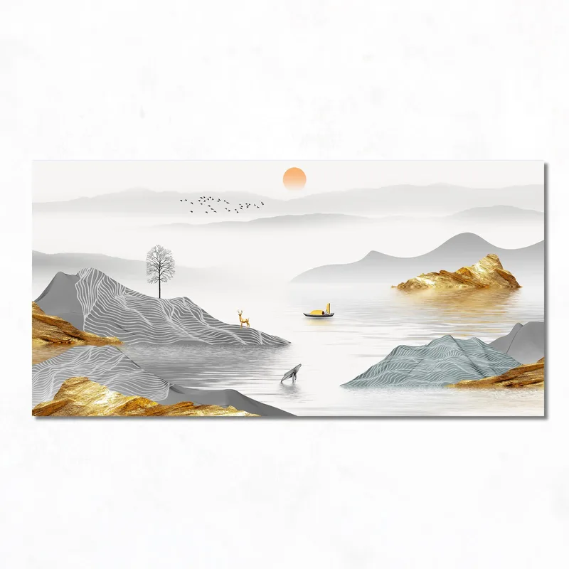 Toile artistique paysage de montagne doré