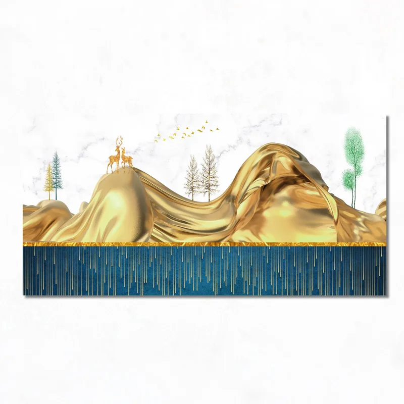 Paisaje de ciervos dorados cuadro en lienzo