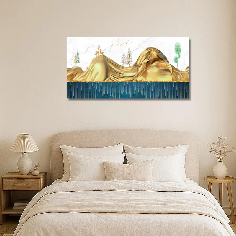 Paisaje de ciervos dorados cuadro en lienzo