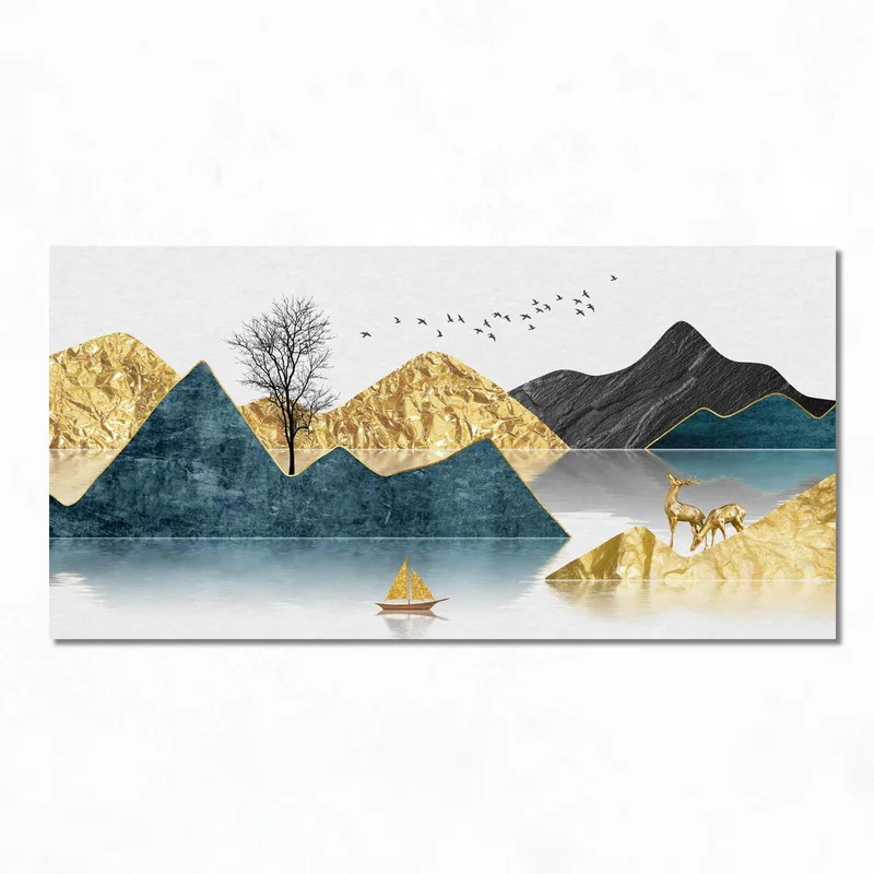 Kunstdruck goldene berglandschaft