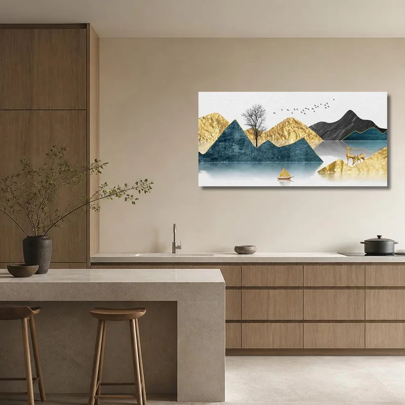 Kunstdruck goldene berglandschaft