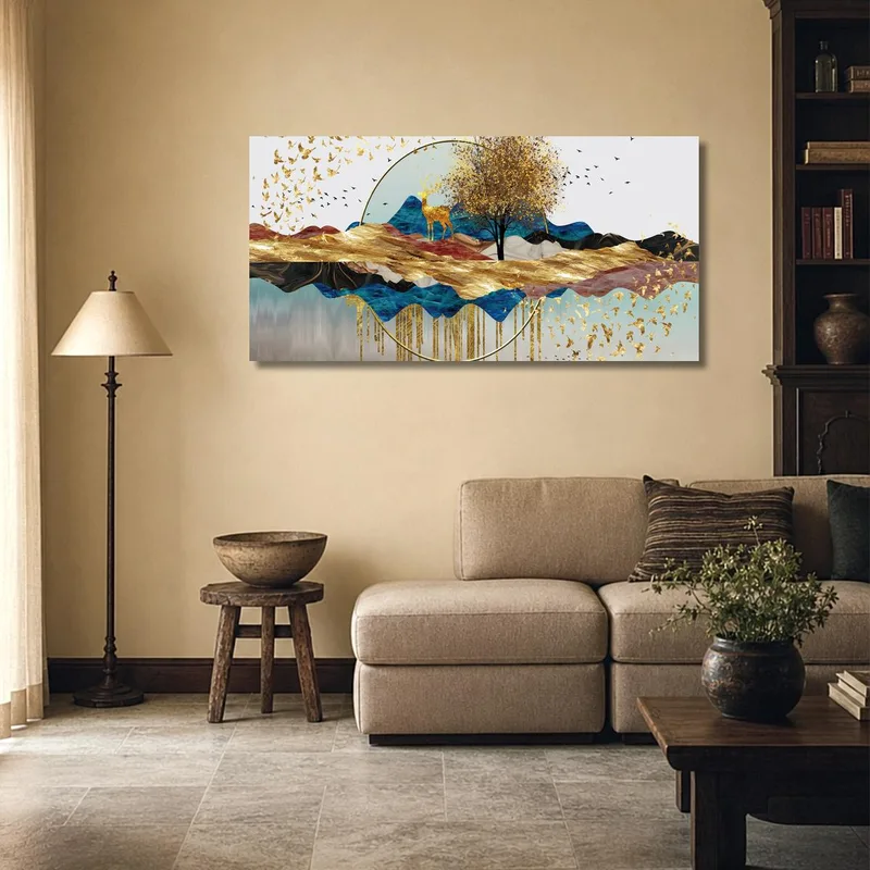 Golden Deer Landscape canvas art print