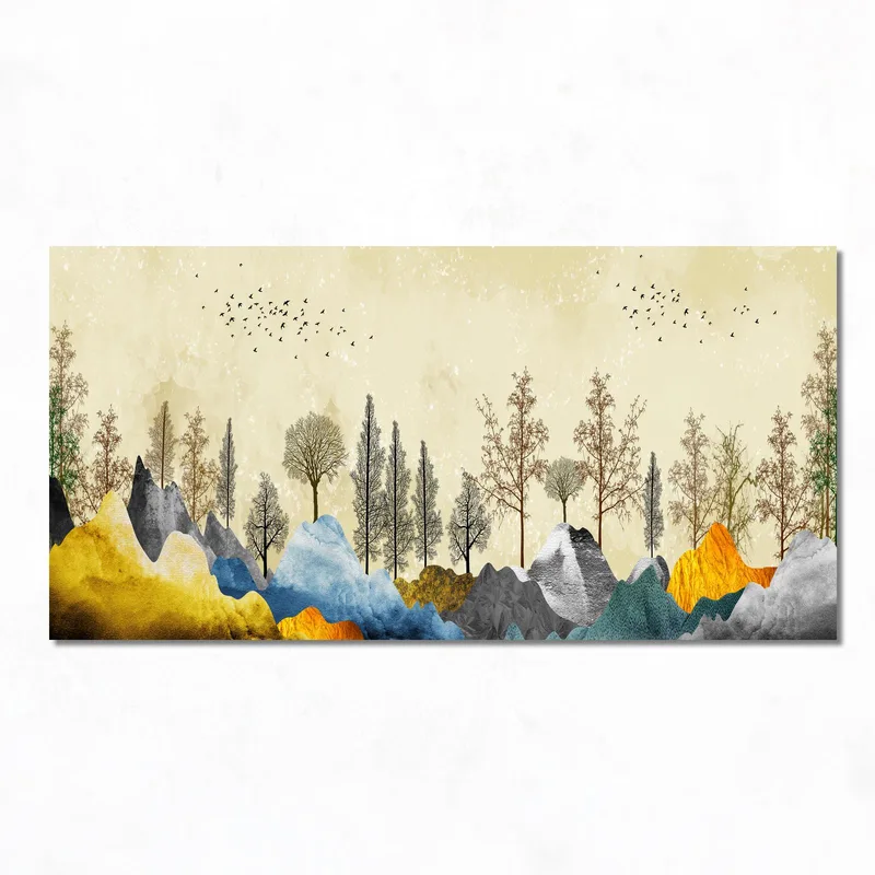 Berglandschaft mit Bäumen drucken auf leinwand