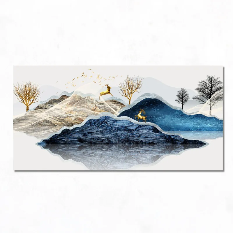 Golden Deer on Mountain Landscape canvas wall art
