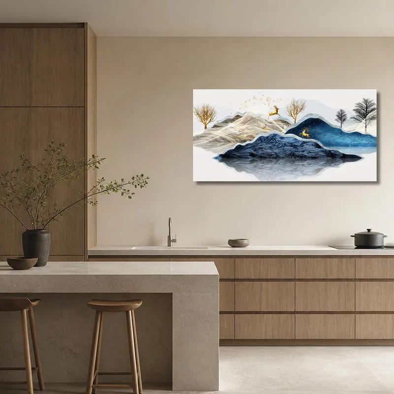 Golden Deer on Mountain Landscape canvas wall art