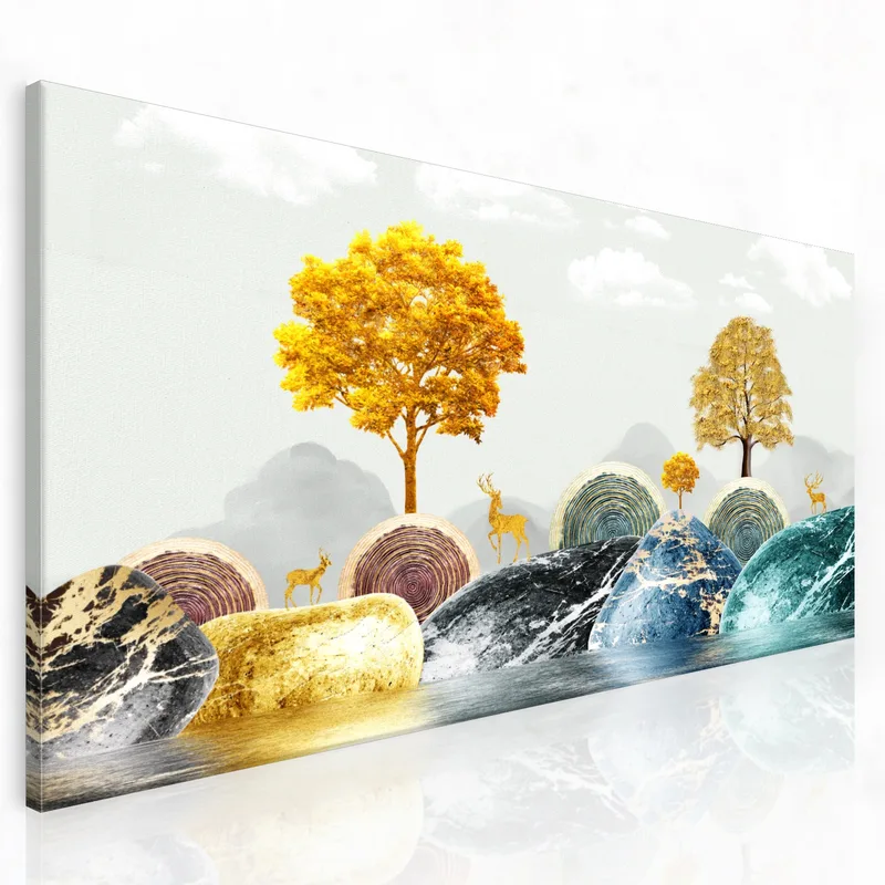 Kunstdruck herbstlandschaft mit rehen
