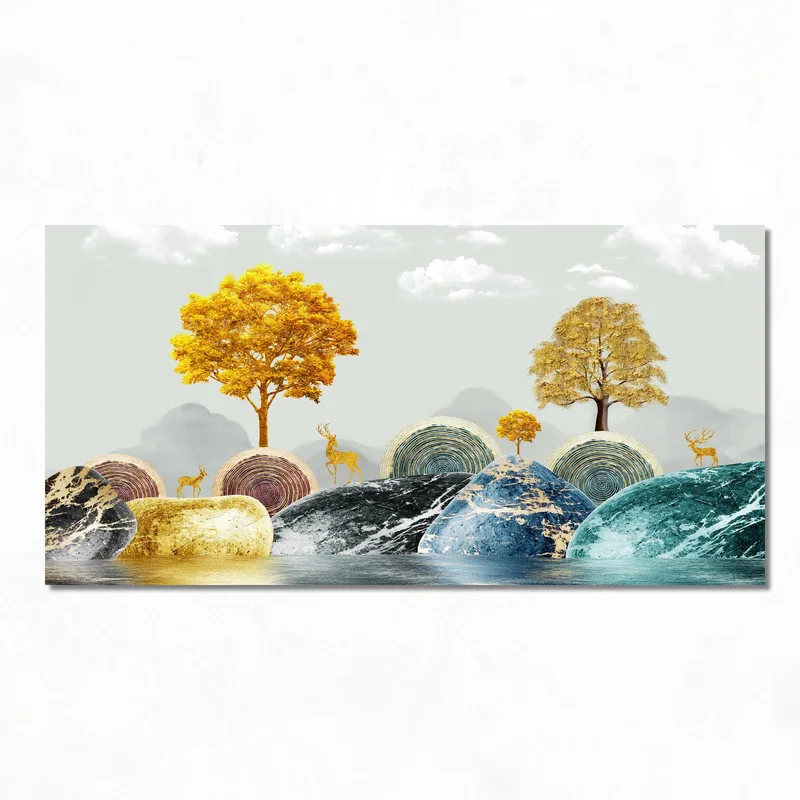 Canvas wall art autumn landscape with deer