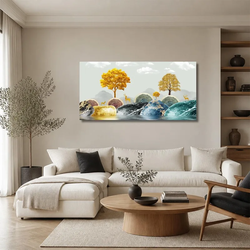 Canvas wall art autumn landscape with deer