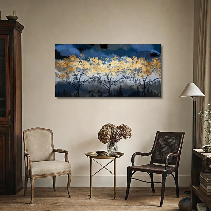 Golden Tree Silhouette canvas art print