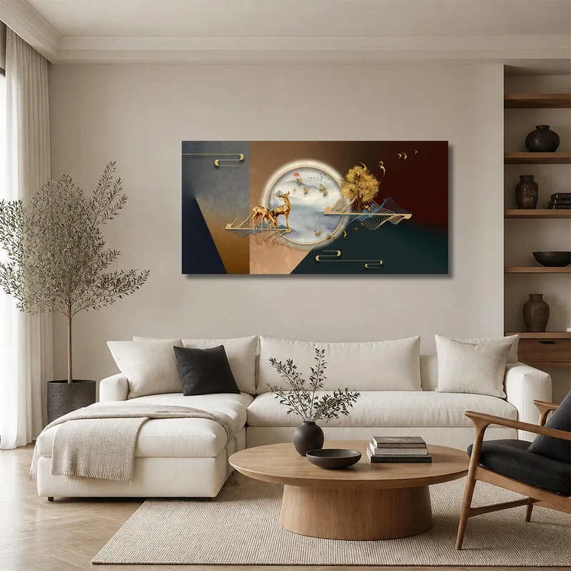 Canvas print golden deer and tree
