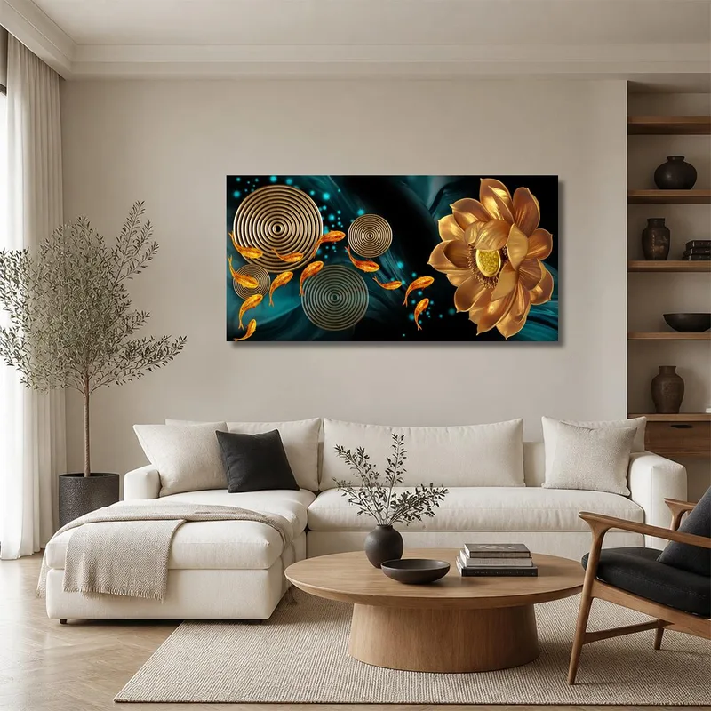 Goldene Lotusblume drucken auf leinwand