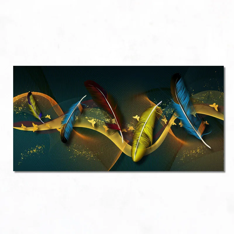 Colorful Feathers with Butterflies modern canvas