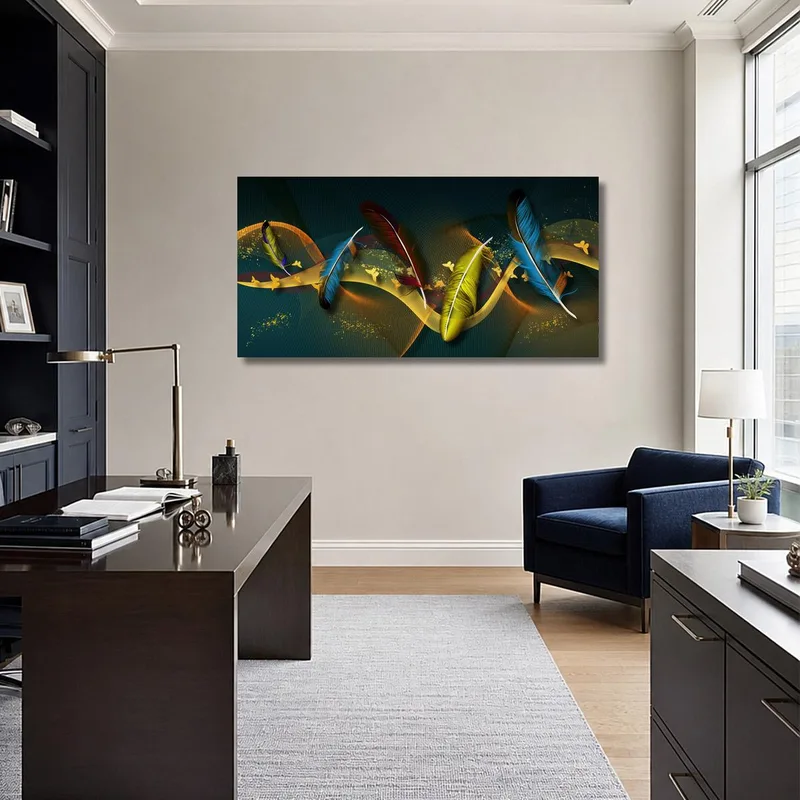 Colorful Feathers with Butterflies modern canvas