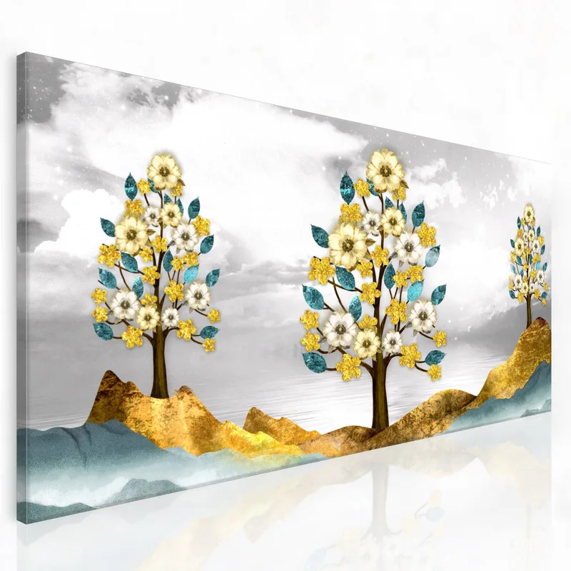 Kunstdruck goldene blütenbäume