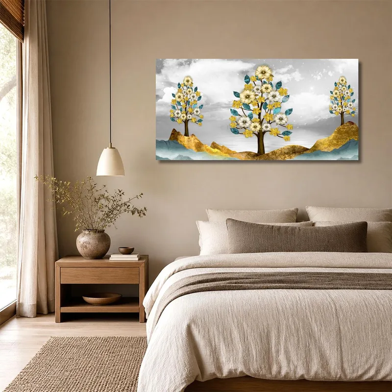 Kunstdruck goldene blütenbäume