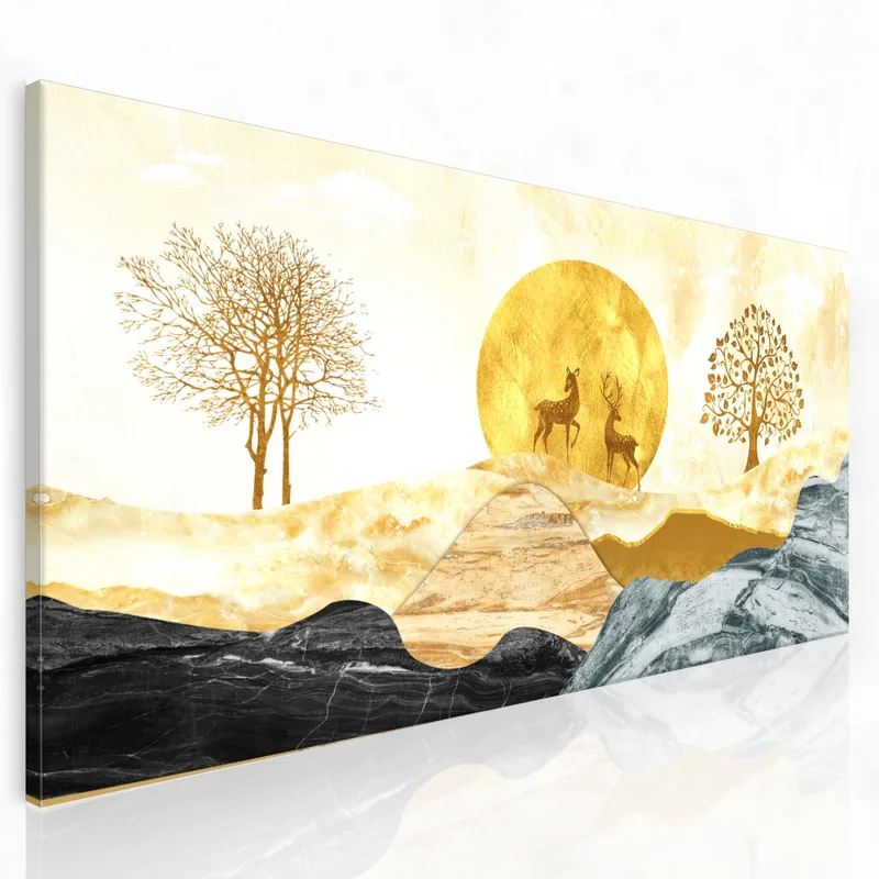Goldene und Schwarze Waldszene drucken auf leinwand