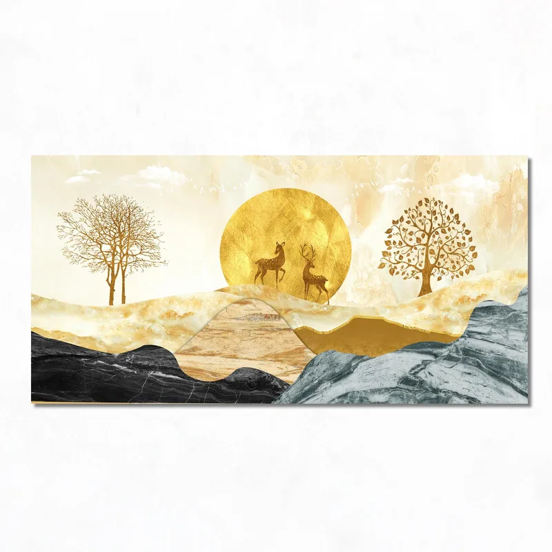 Scena della Foresta Oro e Nero quadro canvas