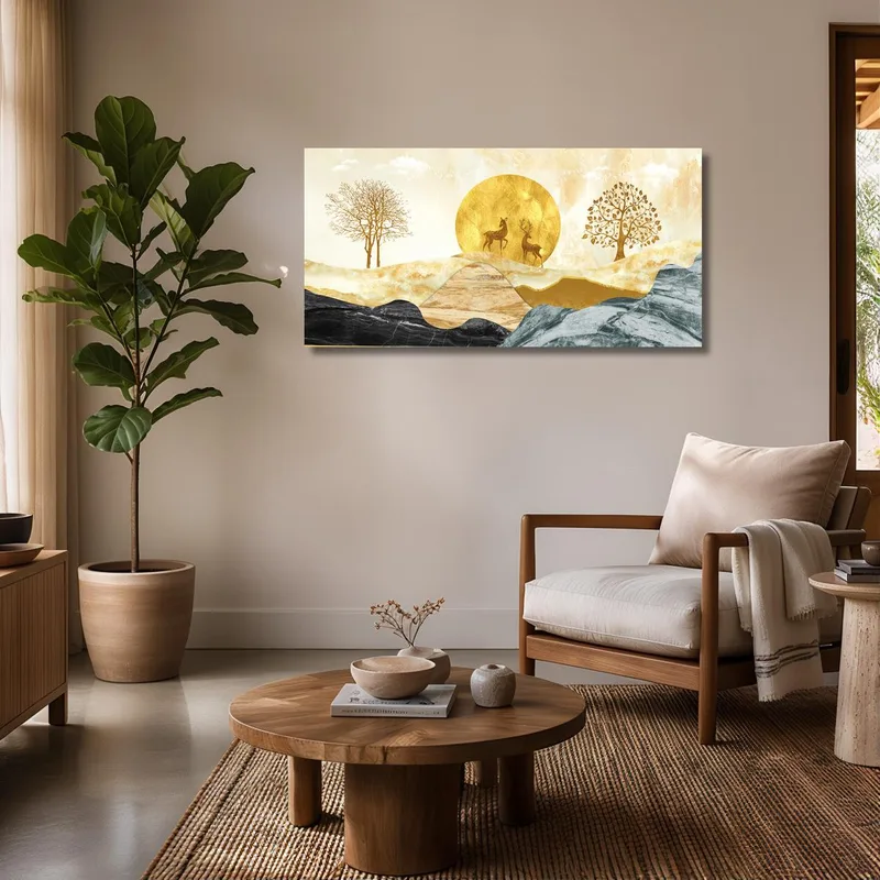 Scena della Foresta Oro e Nero quadro canvas