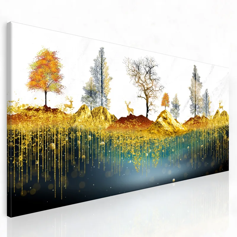 Herbstwald mit Rehen modernes wandbild