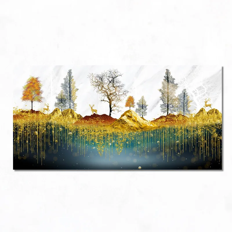 Herbstwald mit Rehen modernes wandbild