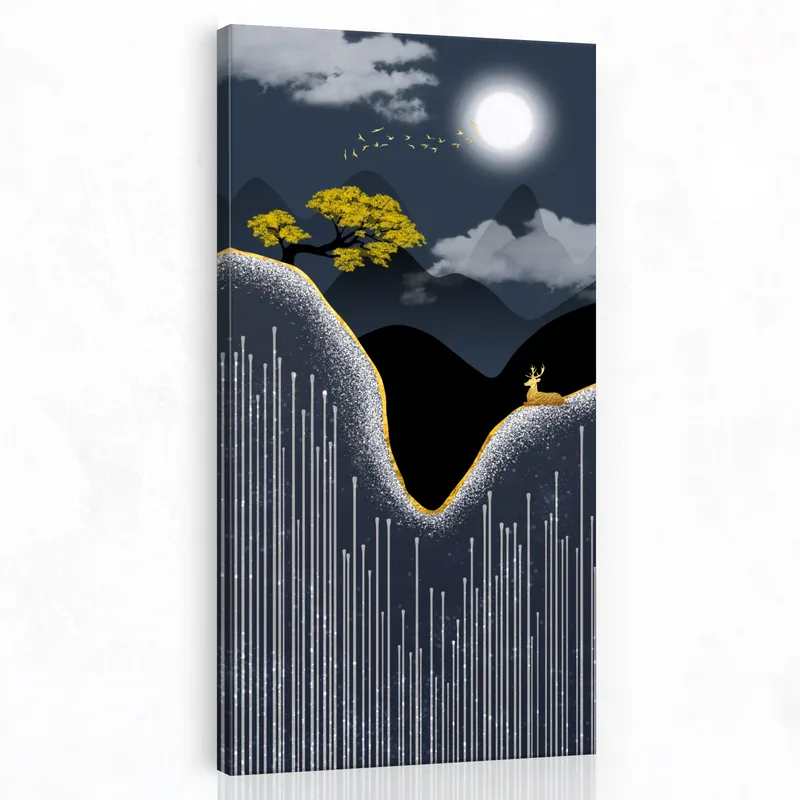 Goldenes Reh in Mondlichtlandschaft drucken auf leinwand