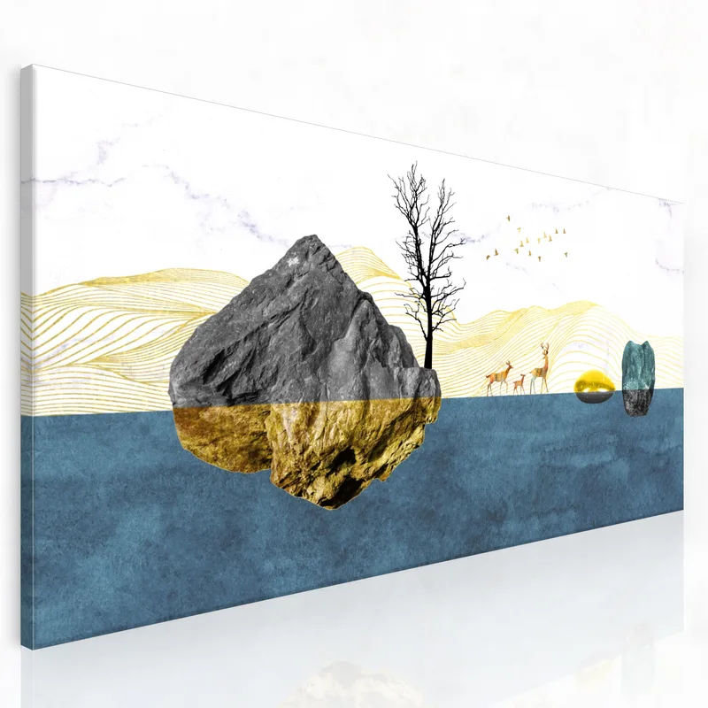 Felsenlandschaft mit Rehen modernes wandbild