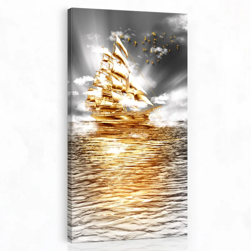 Goldenes Segelschiff drucken auf leinwand