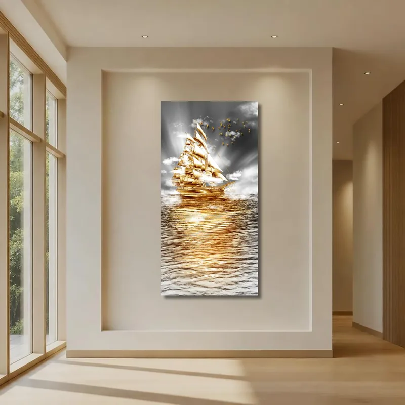 Goldenes Segelschiff drucken auf leinwand