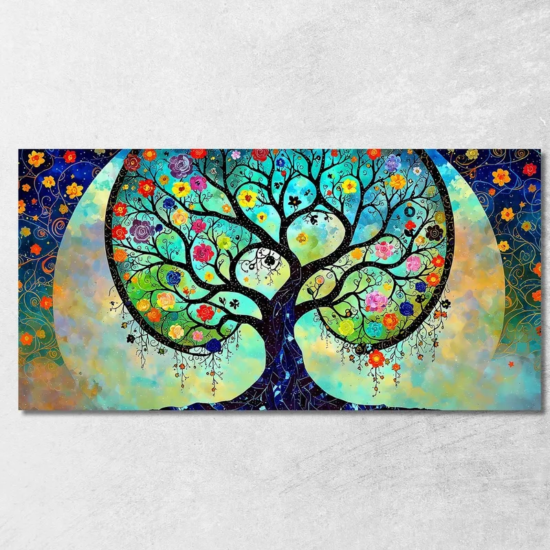 Quadro Albero Della Vita Fiori E Luna Piena