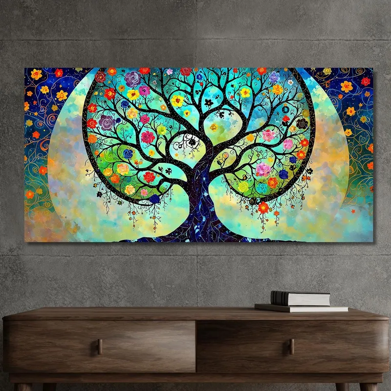 Quadro Albero Della Vita Fiori E Luna Piena
