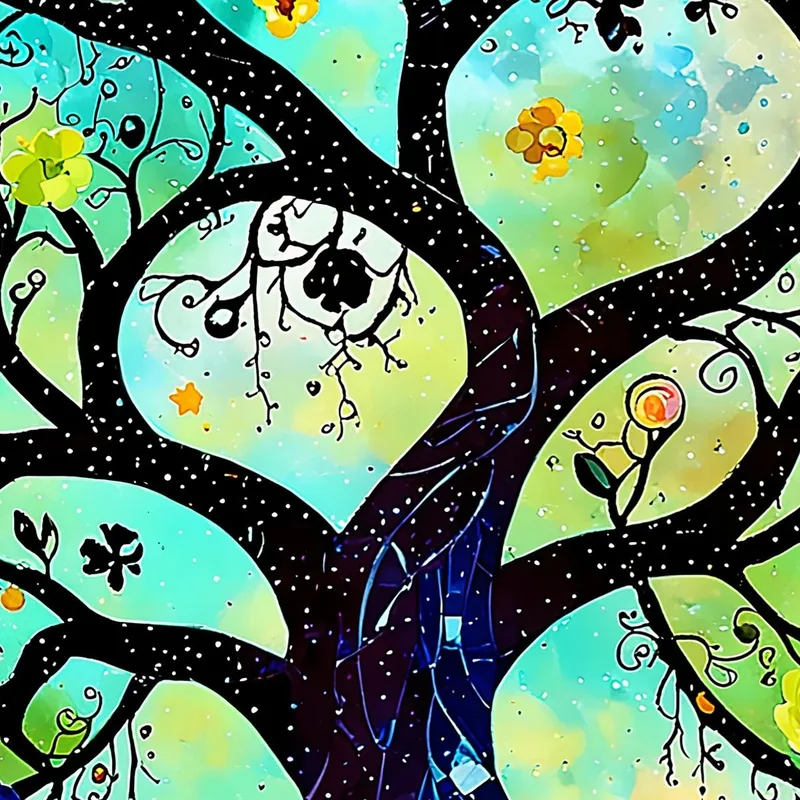 Quadro Albero Della Vita Fiori E Luna Piena