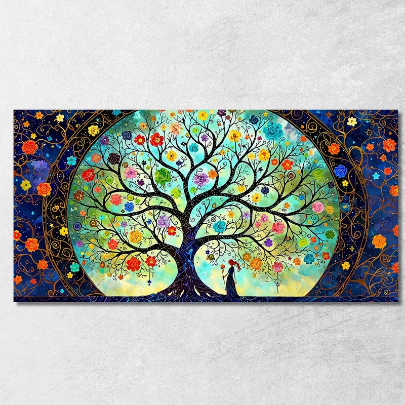 Tree Of Life Floral Painting Girl With Red Hair