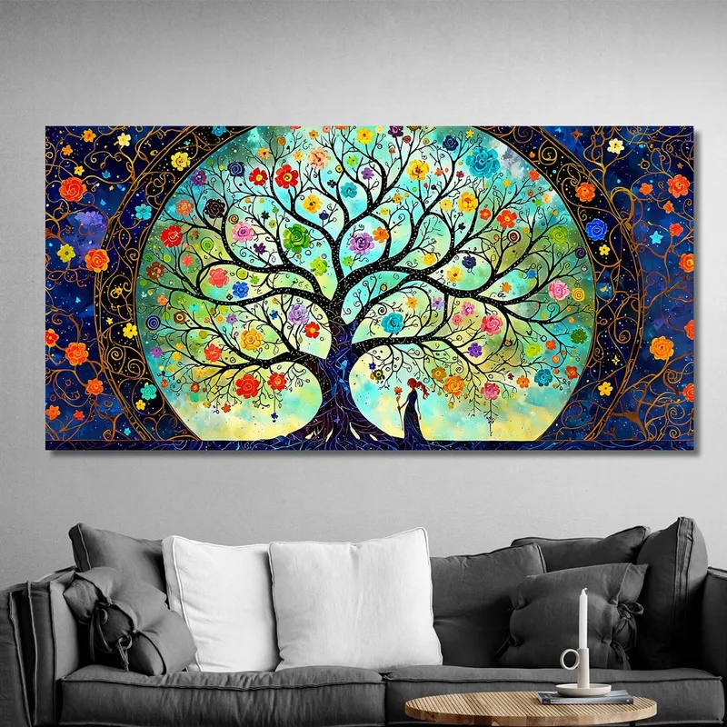 Tree Of Life Floral Painting Girl With Red Hair